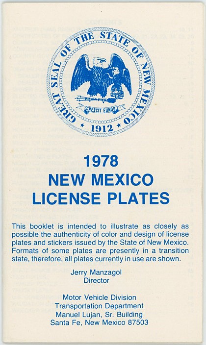 Historical License Plate Pamphlets Issued By The New Mexico Dept Of ...